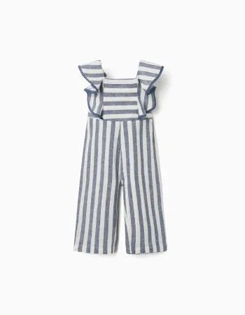 Striped cotton and linen jumpsuit You&Me for baby girls, white/blue