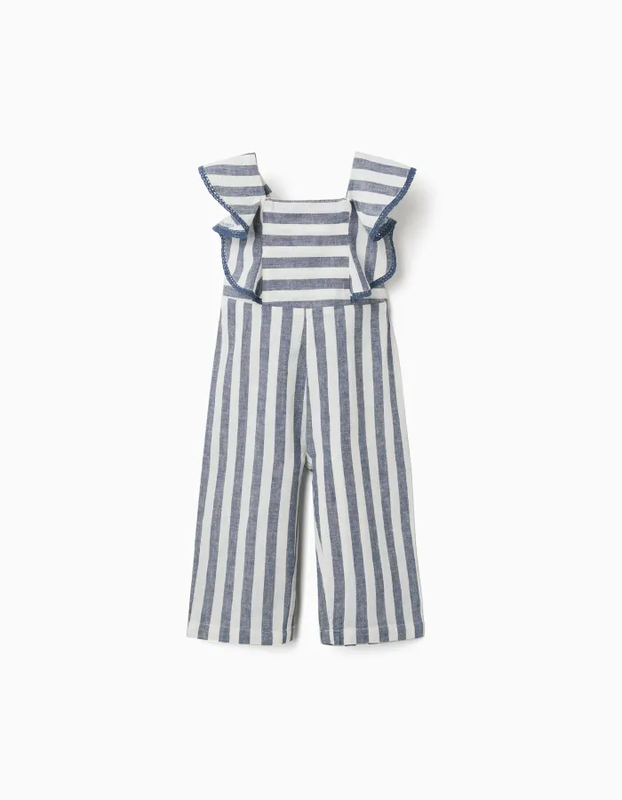 Striped cotton and linen jumpsuit You&Me for baby girls, white/blue
