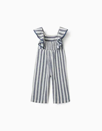 Striped cotton and linen jumpsuit You&Me for baby girls, white/blue