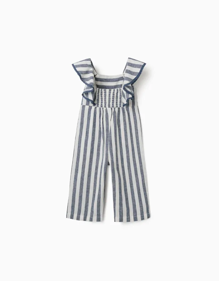 Striped cotton and linen jumpsuit You&Me for baby girls, white/blue