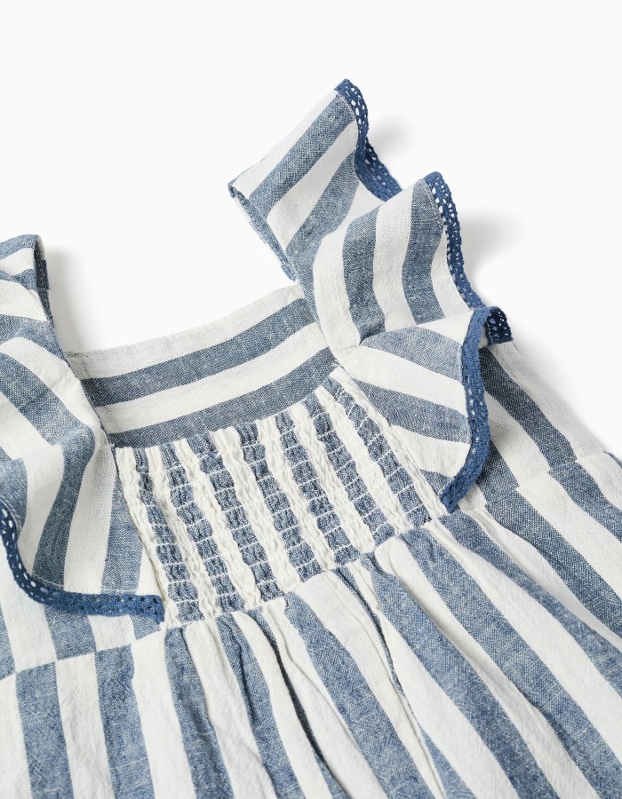 Striped cotton and linen jumpsuit You&Me for baby girls, white/blue