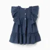 Dress in cotton and linen with ruffled sleeves You&Me for baby girls, blue