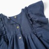Dress in cotton and linen with ruffled sleeves You&Me for baby girls, blue
