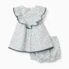 Cotton dress + bloomers with floral motif You&Me for baby girls, white