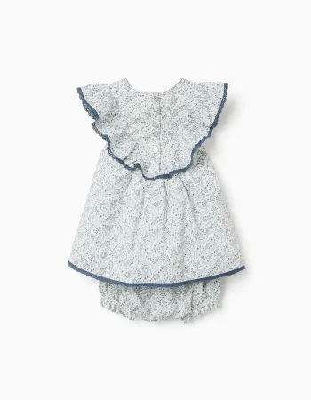 Cotton dress + bloomers with floral motif You&Me for baby girls, white