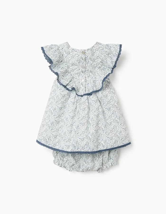 Cotton dress + bloomers with floral motif You&Me for baby girls, white