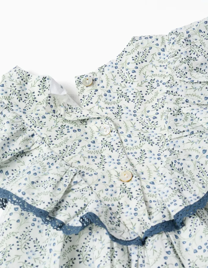 Cotton dress + bloomers with floral motif You&Me for baby girls, white