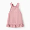 Twill pinafore dress with ruffled hem for baby girls, pink