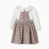 T-shirt and corduroy pinafore dress set for baby girls, white/beige