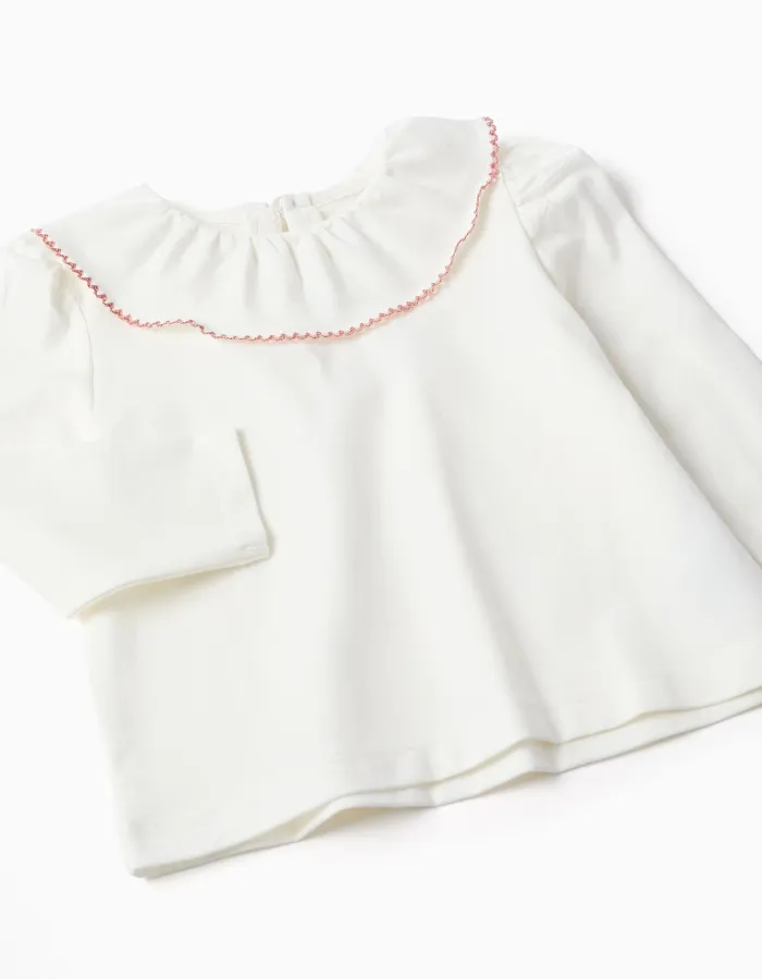 T-shirt and corduroy pinafore dress set for baby girls, white/beige