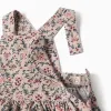 T-shirt and corduroy pinafore dress set for baby girls, white/beige