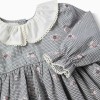Cotton gingham dress with floral print for baby girls, white/navy blue