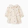 Long sleeve cotton dress with floral embroidery for baby girls, white