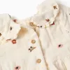 Long sleeve cotton dress with floral embroidery for baby girls, white
