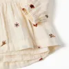 Long sleeve cotton dress with floral embroidery for baby girls, white