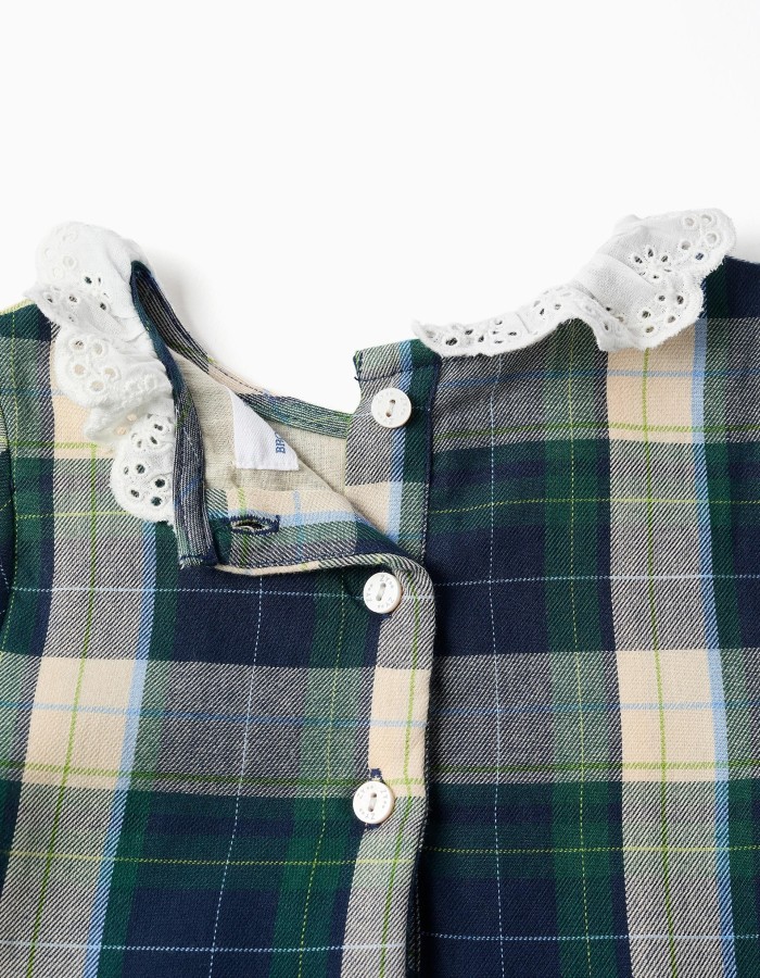 Checked cotton dress with ruffles B&S for baby girls, blue/green/beige