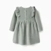 Long sleeve corduroy dress with ruffles for baby girls, light green