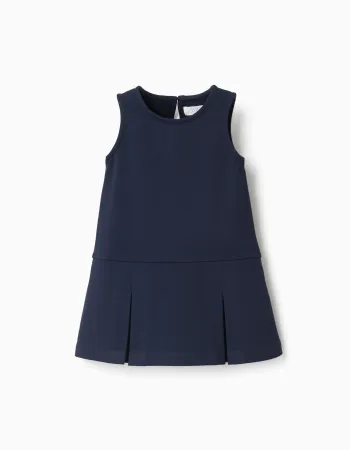 Sleeveless Roma knit dress for baby girls, navy blue