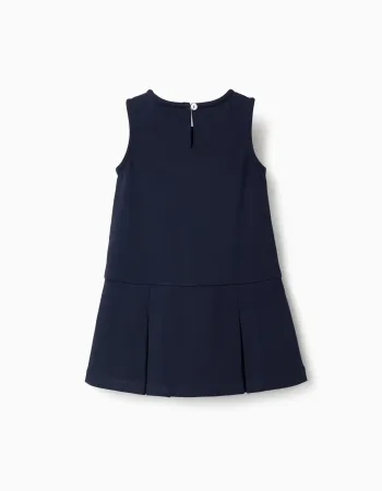 Sleeveless Roma knit dress for baby girls, navy blue