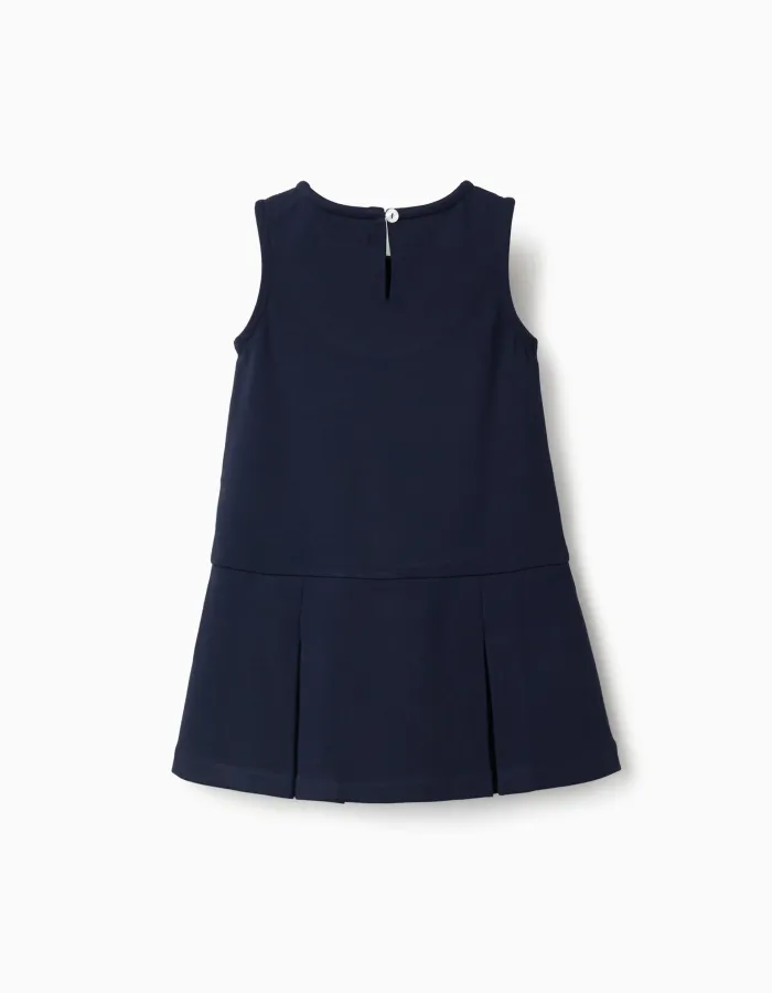 Sleeveless Roma knit dress for baby girls, navy blue