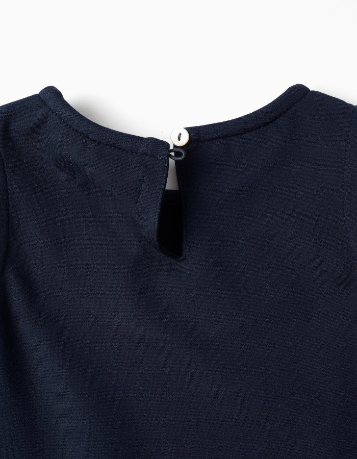 Sleeveless Roma knit dress for baby girls, navy blue