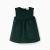 Corduroy pinafore dress with ruffles for baby girls, dark green