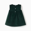 Corduroy pinafore dress with ruffles for baby girls, dark green