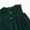 Corduroy pinafore dress with ruffles for baby girls, dark green