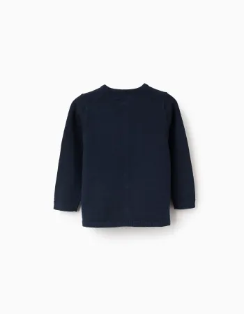 Round Neck Cardigan for Baby Girls, Dark Blue