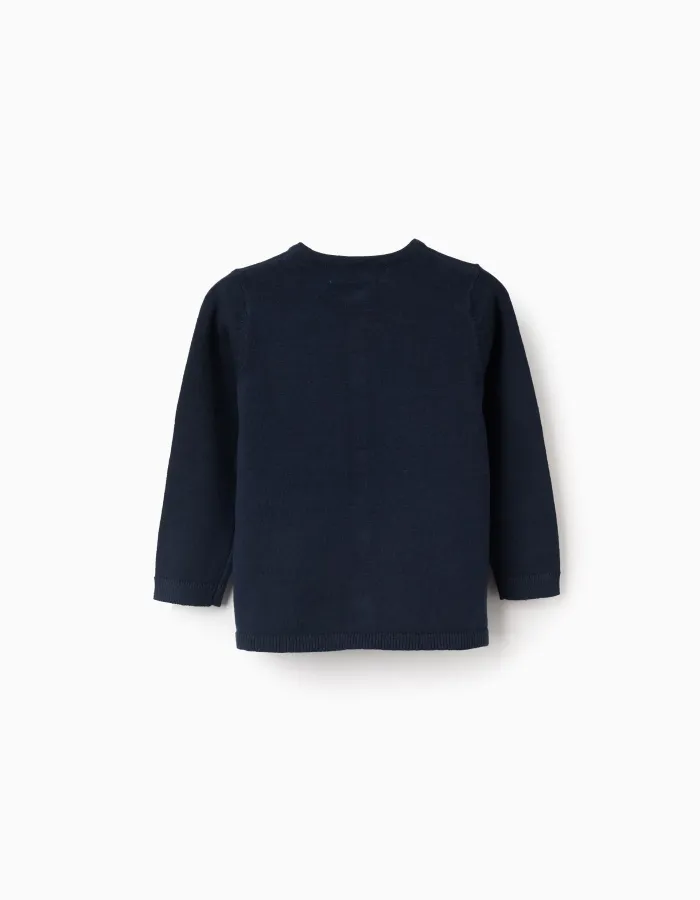 Round Neck Cardigan for Baby Girls, Dark Blue