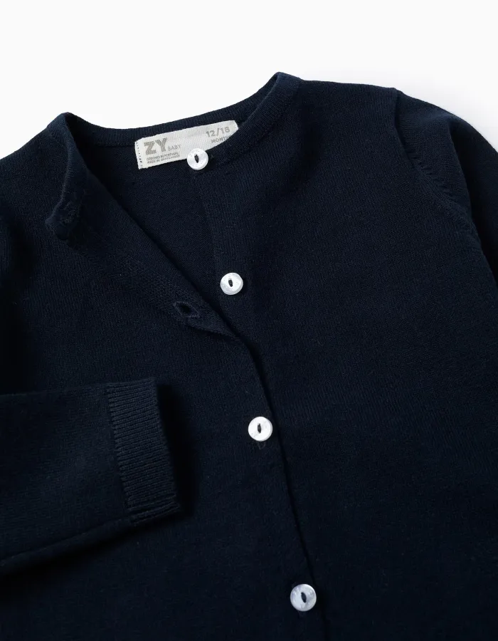 Round Neck Cardigan for Baby Girls, Dark Blue