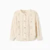 Thick Knit Cardigan with Flower Embroideries for Baby Girls, Beige