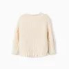 Thick Knit Cardigan with Flower Embroideries for Baby Girls, Beige