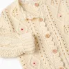 Thick Knit Cardigan with Flower Embroideries for Baby Girls, Beige