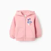 Brushed hooded jacket with chest print for baby girls, pink