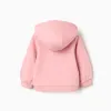 Brushed hooded jacket with chest print for baby girls, pink