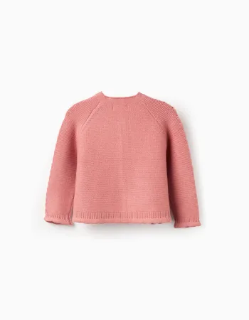Knitted cardigan with cable details for baby girls, pink
