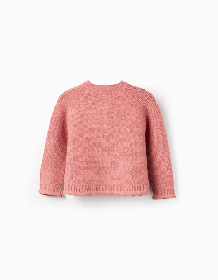 Knitted cardigan with cable details for baby girls, pink