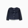 Knit cardigan with ruffled maxi collar for baby girls, dark blue
