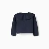 Knit cardigan with ruffled maxi collar for baby girls, dark blue