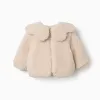 Padded sherpa jacket with maxi collar for baby girls, white