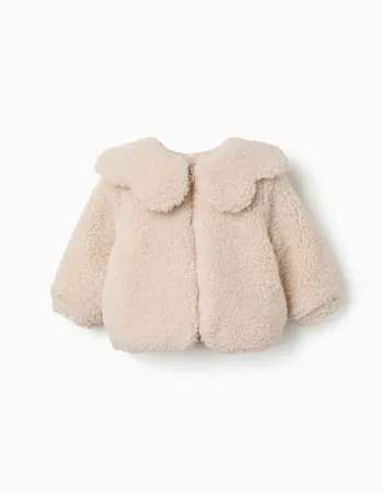 Padded sherpa jacket with maxi collar for baby girls, white