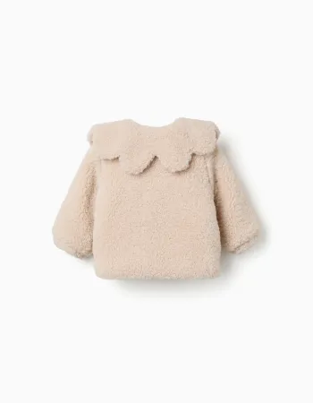 Padded sherpa jacket with maxi collar for baby girls, white