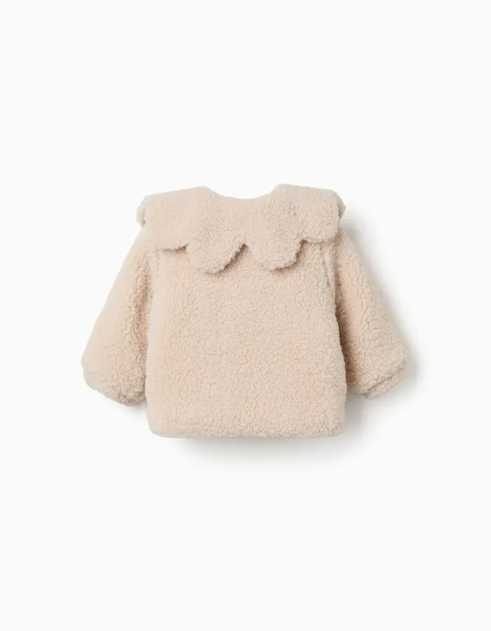Padded sherpa jacket with maxi collar for baby girls, white