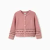 Knitted cardigan with jacquard pattern for baby girls, dusty pink