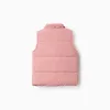 Puffer vest with polar fleece lining and ruffles for baby girls, pink