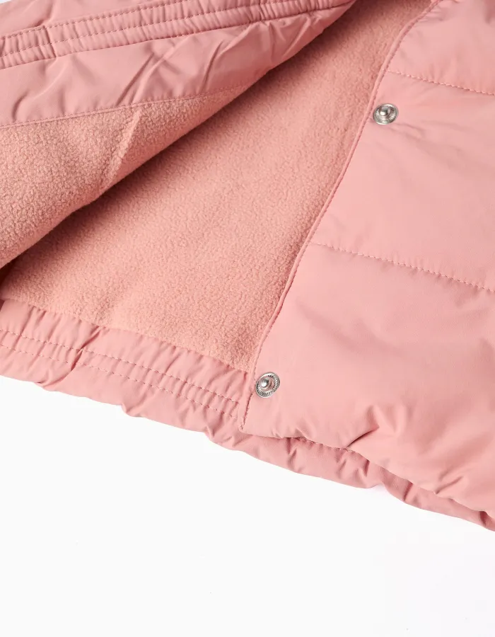 Puffer vest with polar fleece lining and ruffles for baby girls, pink