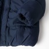 Hooded puffer jacket with polar fleece lining for baby girls, navy blue