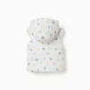 Hooded puffer vest with hearts and dots pattern for baby girls, white
