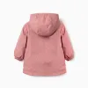 Padded rubber parka with hood and pockets for baby girls, pink